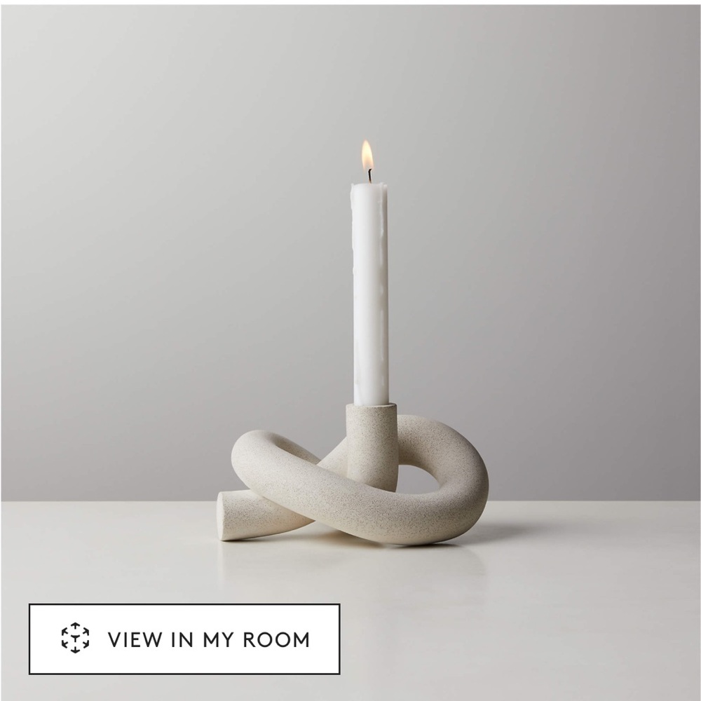 CB2 Asha Speckled Cement Knotted Taper Candle Holder